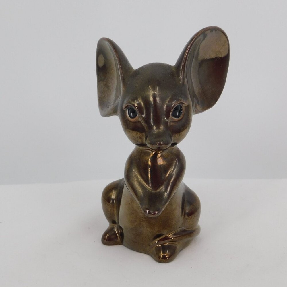 Mouse Figurine Vintage Big Ear Metallic Bronze Finish Signed Beatty 80 4.5" Tall